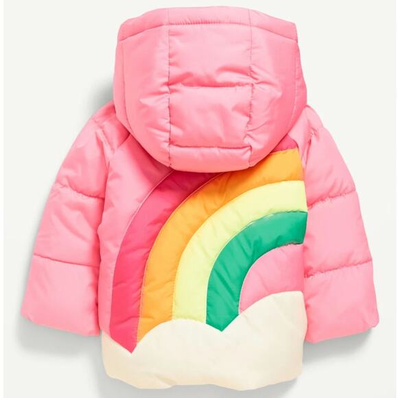 NWT Old Navy Pink Rainbow Quilted Puffer Jacket Coat size 6-12 months - Picture 1 of 4
